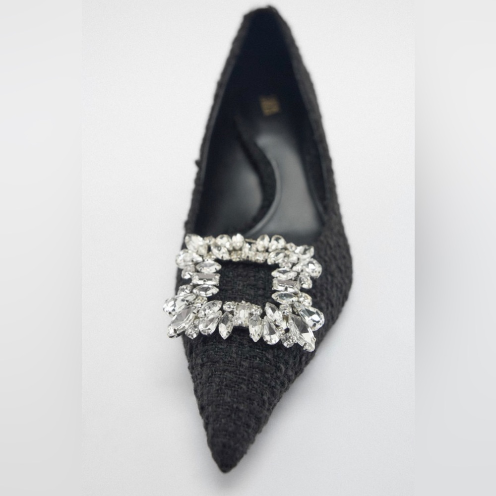 NWT ZARA EMBELLISHED FABRIC HEELED SHOES SIZE 6 - Picture 7 of 8